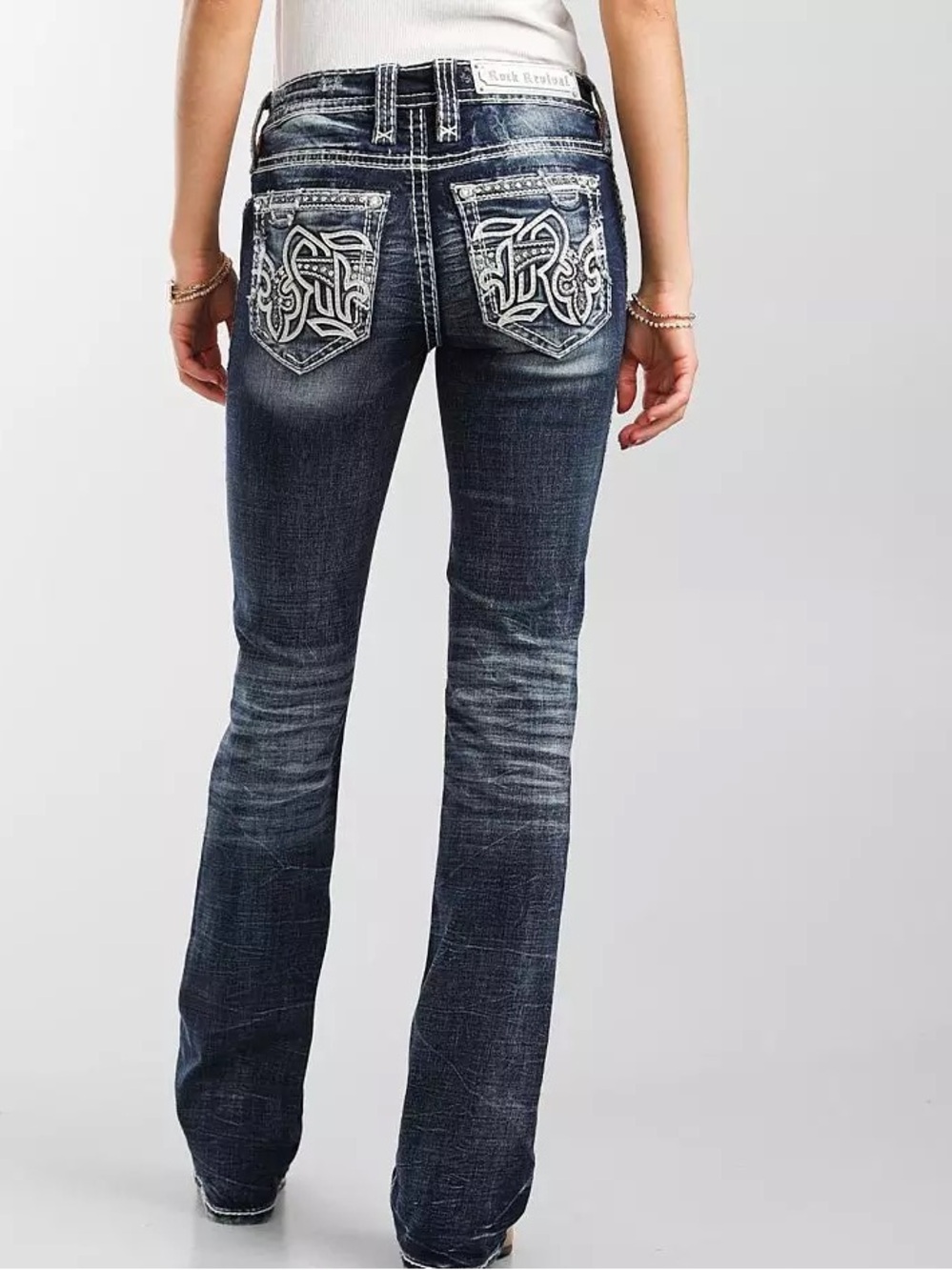 Rock Revival Kelcie Boot Stretch Women's Dark Blue Embroidered Jeans
